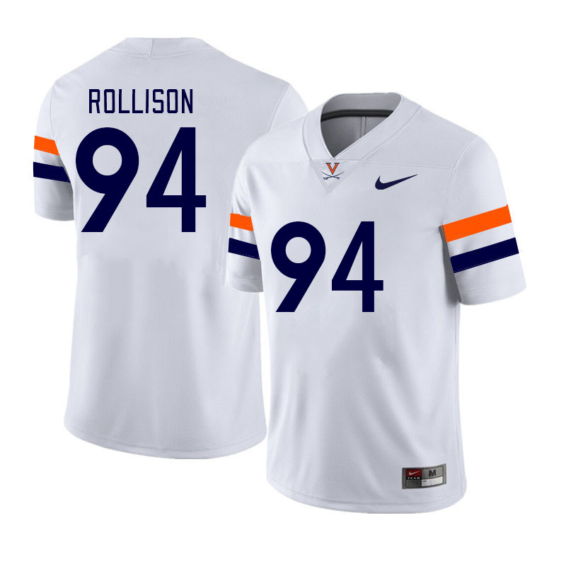 Men #94 Hayden Rollison Virginia Cavaliers College Football Jerseys Stitched Sale-White - Click Image to Close
